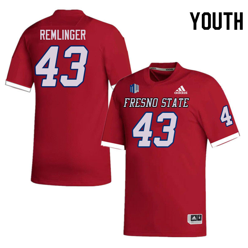 Youth #43 Augustus Remlinger Fresno State Bulldogs College Football Jerseys Stitched Sale-Red - Click Image to Close